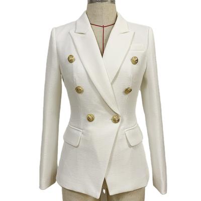 China Anti-wrinkle 2021 new arrivals designer double breasted gold button embellished women jacket blazer jackets for sale