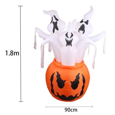 China Halloween Decoration 1.2m.1.8m Factory Direct Hot Selling Inflatable Halloween Decoration With Three Ghosts Sitting On Pumpkins for sale