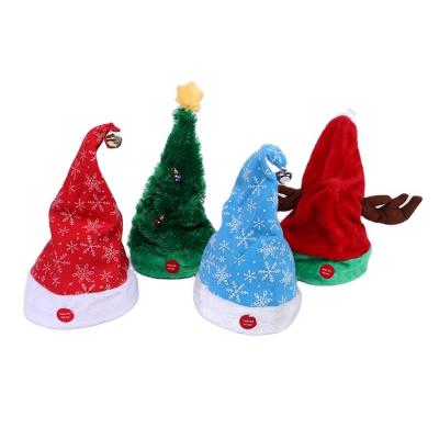 China Chirstmas Decor Hot Selling Santa Claus Christmas Singing Plush Hat Magic Dancing Electric Swing Santa Claus Hat for sale