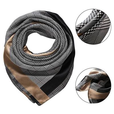 China 70x70CM Square Plaid Silk Scarf Ladies Print Satin Square Scarf Small Silk Neck Hair Scarf for sale