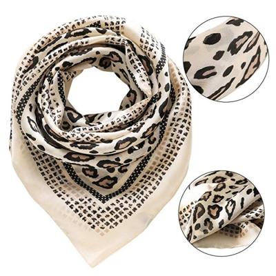 China Square 70CM small leopard print ladies Bandana print satin square neck silk hair scarf leopard silk scarf for sale