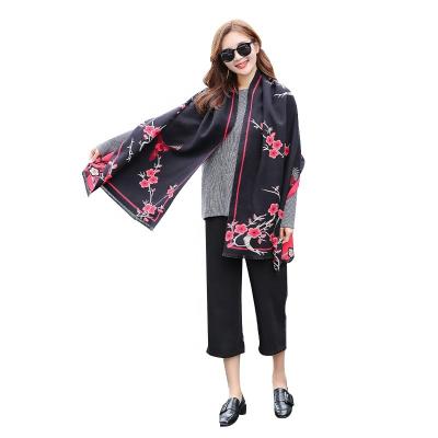 China Wholesale Elegant Feminine Ladies Squishy Shawls Peach Jacquard Flower Peach Jacquard Scarf Cashmere Warm Winter Wraps Women's Long Scarves for sale