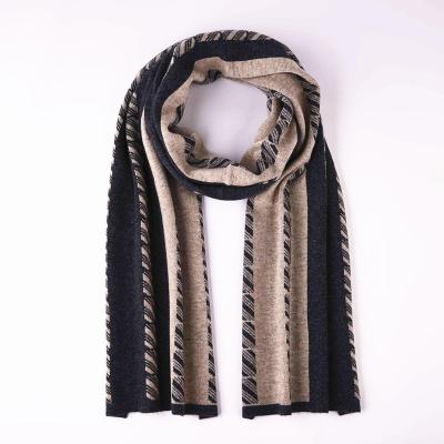 China Wool Low MOQ Custom Design Cashmere Knit Scarf Men's Jacquard Double Tone Scarf Gentlemen Business Scarves for sale