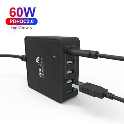 China Type-C Travel Charger Multi-port 60W USB-C Port 60W USB-C Wall Charger Fast Charging 3.0 Palladium Station for sale