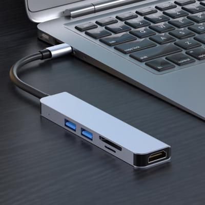 China For MacBook Laptop High Quality Aluminum 5 in 1 USB Hub Adapter 4k with Usb3.0 Port for Macbook Pro and USB-c Windows Laptop for sale