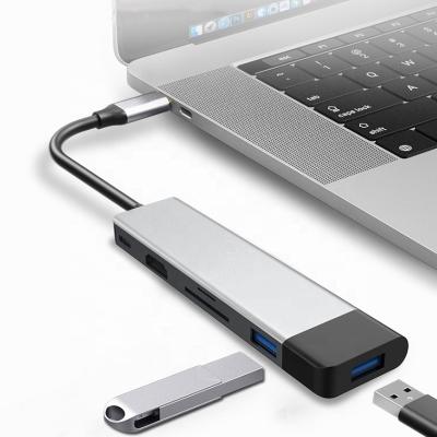 China Aluminum alloy material Amazon sells USB-c usb 3.0 sd tf and palladium ports HUB usb adapter function card reader combo type c PD Multi Adapter Coupling 6 in 1 for sale