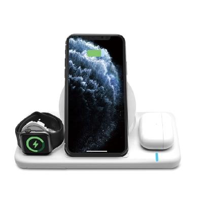 China For Universal Cell Phone/Watch/Headphone 15w Qi Portable Stand 3 in 1 Wireless Fast Phone Charger Receiver for Airpods pro for Apple Series for sale