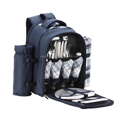 China Handy Blue 4 Person Picnic Backpack Bag With Cooler Compartment for sale