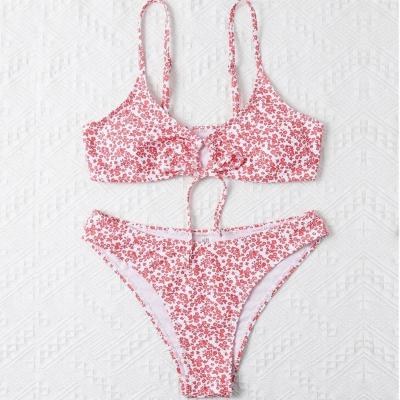 China Summer Wholesale Flower Amazon Elasticity Bikini Top Full Print Breathable Beach Wear Women's Bikini Swimwear for sale