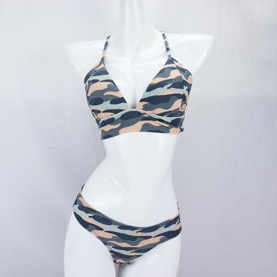 China Summer Breathable Wholesale Elasticity Two-Piece Camouflage Full Printed Implicit Sexiness Women Swimwear for sale