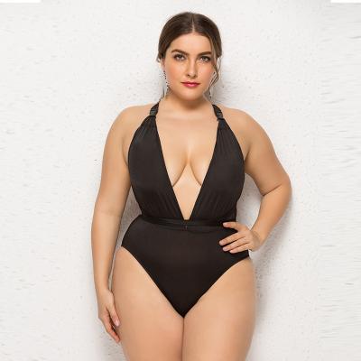 China Breathable Custom Summer Black Bandage Bathing Implicit Sexiness One Piece Plus Size Swimsuit With Cup for sale