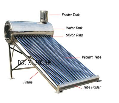 China CE certified 150liter non pressure vacuum tube all stainless steel solar water heater for sale