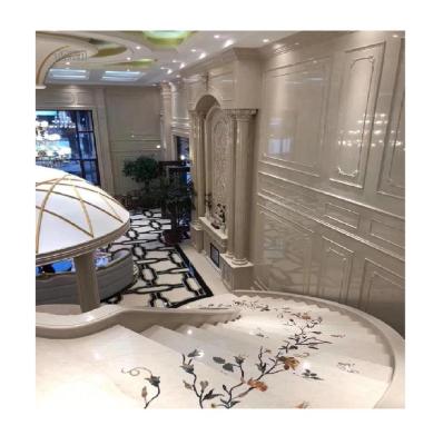 China TAKA New Modern Marble Curve Design Flower Pattern Waterjet Marble Staircase for sale