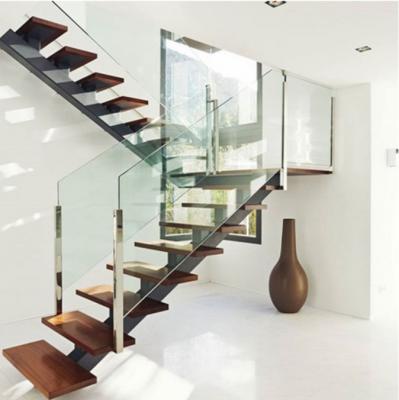 China Duplex House Industrial Modern Home Stairs Wooden Style Steps Floating Staircase for sale