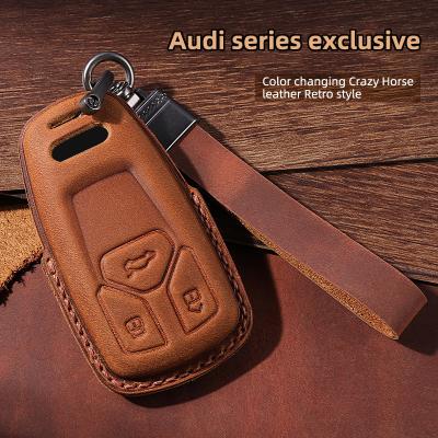 China Leather Car Key Shell Cow Leather /Car Key Case /Car Key Bag /car Holder Color First Layer Changing Crazy Horse Leather Key Bag For Audi for sale