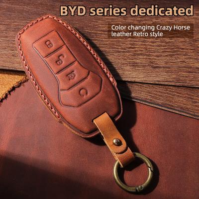 China First layer of car leather holder cow leather /car key bag /car key bag /car holder color changing mad horse leather key bag for BYD for sale