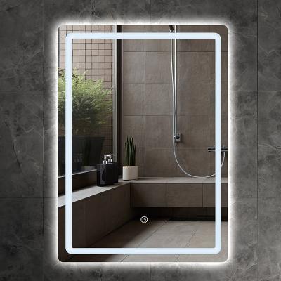 China Touch Wall Mounted Fog Light Sensor Makeup Mirror LED Bathroom Dressing Table Mirror Dimmable Aluminum Frame for sale