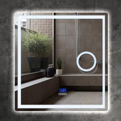 China Touch Wall Mounted Fog Light Sensor Makeup Mirror LED Bathroom Vanity Mirror Dimmable Magnifying Aluminum Frame for sale