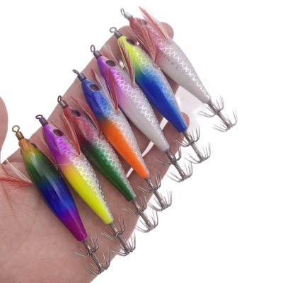 China ABS Plastic Bright Wooden Shrimp Jigging Lure Octopus Shrimp Cuttlefish Vertical Baiting Squid Fishing Lure Bait EGI Jigging for sale