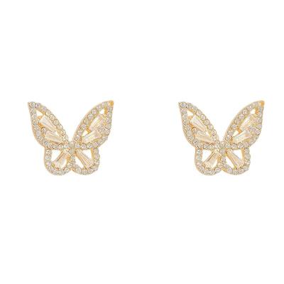 China Nickel-Free Lead-Free DL1A38 Vintage cutout butterfly stud earrings, light luxury, diamond-encrusted fashion stud earrings for sale