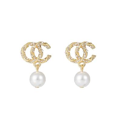 China Nickel-Free Lead-Free DL1A40 Temperament Light Luxury Double C Diamond S925 Silver Earrings Versatile Mesh Red OL Earrings for sale