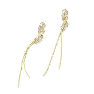 China Nickel-Free Lead-Free DL1A45 Light Luxury Micro Long Tassel Leaf Earrings, Silver Needle Earrings, Fashion Earrings, Rhinestones, Exquisite niche for sale