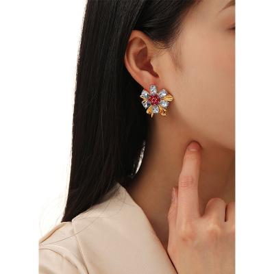 China Vintage New Micro Inlaid Zircon Flower Earrings Fashion Jewelry  High Grade Luxury Style Retro Earrings for Women for sale