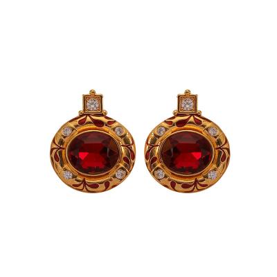 China Vintage Retro Red Dropped Oil Zircon Earrings, Exquisite and Simple, Elegant  925 Silver Needle Earrings Fashion jewelry for sale