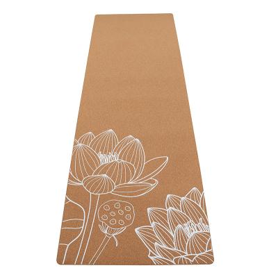 China Durable Hot Selling Custom Printing Natural Rubber Bottom Non Slip Cork Surface Yoga Mat 5mm for sale