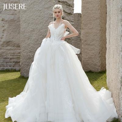 China New Design Strapless Anti-Static Beautiful Flowers Beaded Ruffles Line Wedding Dress Bridal Gown for sale