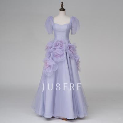 China Anti-Static Fashion Purple Square Neck Sheath Short Beautiful Flowers Line Evening Dress Girls Party Dress for sale