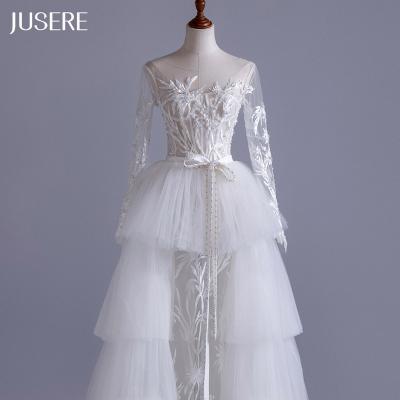 China New design anti-static scoop neckline sheath long heavy beaded above ruffles edge to line elegant wedding dress bridal gown for sale