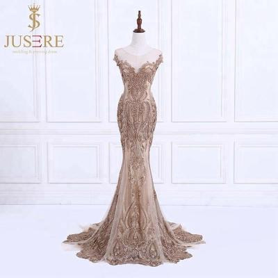 China Luxury Sexy Gold Lace Appliqued Beaded Evening Dresses Mermaid Anti-wrinkle Middle East In Turkey Dubai Prom Dress for sale