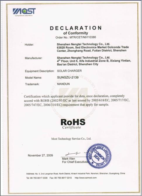 RoHS - Shenzhen Sungzu Technology Co., Ltd.