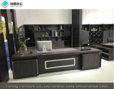 China Office Series Work Manager Room Set Executive Office Furniture Executive Desk Furniture Large End Dark Desk With Extension Side Cabinet for sale