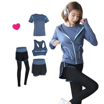 China Breathable Yoga Suit Four-Piece Sportswear Fitness Short Sleeve + Shorts + Bra + Pants Running Leisure for sale