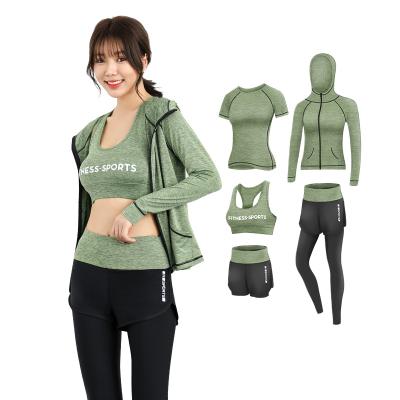 China Yoga Apparel Women Sportswear Tracksuits Breathable Casual Variety Set 5 Piece Fitness Running Suit for sale