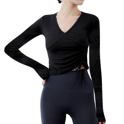 China New Style Breathable Casual Workout Wear Women Breathable Comfortable Sportswear Fabric Long Sleeve V Neck Yoga Top for sale