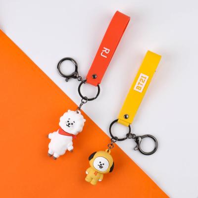 China Cute BT21 Bangtan Boys PVC Alloy Key Chain 8 Pcs Figures With Key Chain BT 21 Bag Charm Rj for sale