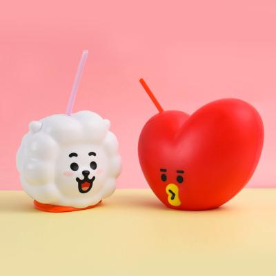 China BT21 Single Wall Plastic Single Wall Mug with Lid Straw Reusable Mug 22oz for BTS for sale