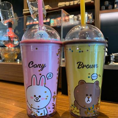 China DOUBLE WALL Summer Straw Cup with LINEFRIENDS Sealing Cover for sale