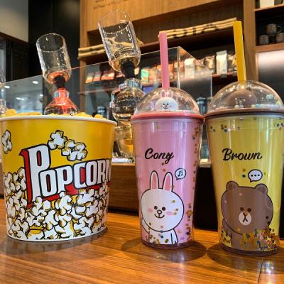 China High Quality DOUBLE WALL Plastic Cup for Straw Cup Doll by LineFriends for sale