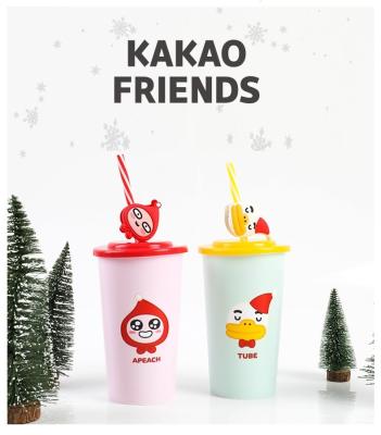 China 22oz Disposable PP Disposable Bubble Tea Cup U Shape Plastic Reuse Milk Tea Fruit Cups For KAKAO Friends Mug for sale