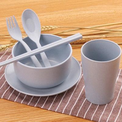 China Portable Viable Wheat Straw Cutlery Set Six-Piece Set Bowl Dishes Serving Spoon Forks and Chopsticks for sale