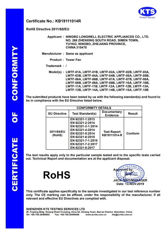 CE - Ningbo Longwell Electric Appliances Co., Ltd.