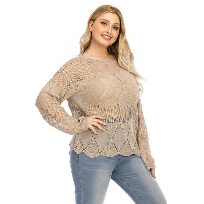 China European Large Size Anti-wrinkle Anti-wrinkle Women's Autumn And Winter Hollow Knit Sweaters Casual Top Fashion Plus Size Clothes For Women Pullover Sweater for sale