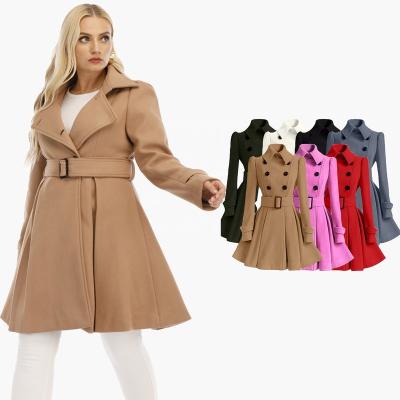 China Customized Anti-shrink Woolen Women Winter Thick Crossed Ladies Elegant Overcoat Plus Size Coats Women Jacket Gap Coat With Belt for sale