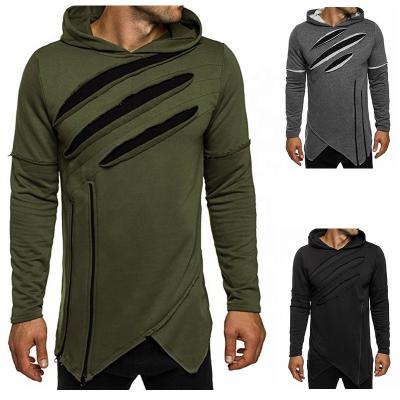 China Fashion Ripped Men's Irregular Lines Hoodies Anti Wrinkle Anti Wrinkle Zipper Cavity Hip Hop Oversized Pullover Plus Size Mens Hoodies and Sweatshirts for sale