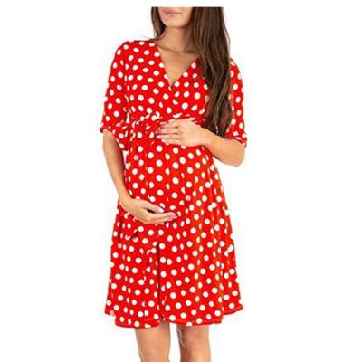 China Hot Selling Dot Printing Maternity Clothing Pregnant Polka Dot Printing Summer Radiation Wear Maternity Nursing Dress For Women for sale