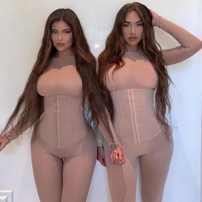 China Casual Womens Workout One Piece Overalls Set Full Sleeves Sexy Overalls With Corset Body Shapewear Jumpsuit For Women for sale